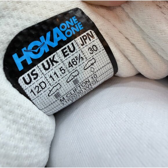 Hoka One One Clifton 10 Mens 12 White /Glacier Blue 1162030/WTGL Running Gym main image 8
